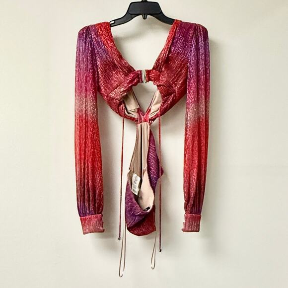 PatBO Ombre Lurex Plunging V-Neck Cut Out Bodysuit Pink Multi Women's Size S - Picture 8 of 8